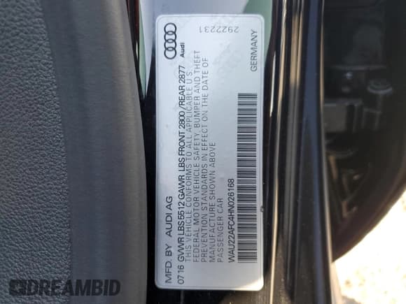 ✅ 2017 Audi A7 Prestige • VIN: WAU22AFC4HN026168 • Лот: 71725635. Опубликован ранее на Copart с пробегом Не указан. Бесплатный доступ к архиву аукционных продаж из США и подробный отчёт об истории автомобиля на DreamBid. Изображение 13.