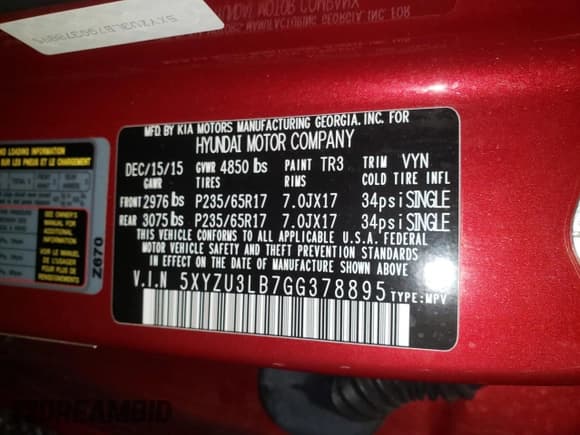 ✅ 2016 Hyundai Santa Fe • VIN: 5XYZU3LB7GG378895 • Lot: 37972593. Listed on Copart with 57,883 mi. Free auction sales archive from the USA and detailed vehicle history report at DreamBid. Image 14.