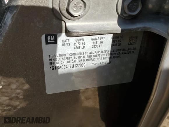 ✅ 2014 Chevrolet Volt • VIN: 1G1RA6E49EU127809 • Лот: 66910575. Опубликован ранее на Copart с пробегом 119 675 миль. Бесплатный доступ к архиву аукционных продаж из США и подробный отчёт об истории автомобиля на DreamBid. Изображение 13.