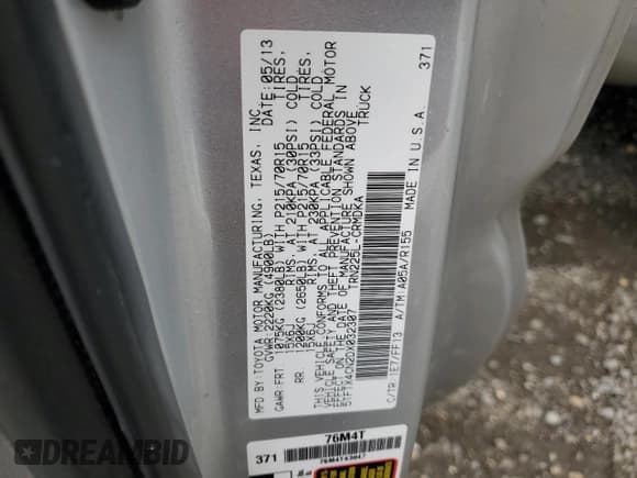 ✅ 2013 Toyota Tacoma • VIN: 5TFTX4CN2DX032307 • Lot: 85503045. Listed on Copart with 250,732 mi. Free auction sales archive from the USA and detailed vehicle history report at DreamBid. Image 12.