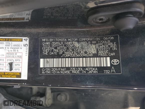✅ 2006 Toyota Corolla CE • VIN: JTDBR32E560098248 • Lot: 58766765. Wystawiony na Copart z przebiegiem 20 096 mil. Bezpłatny archiwum sprzedaży aukcyjnych z USA i szczegółowy raport historii pojazdu na DreamBid. Zdjęcie 12.