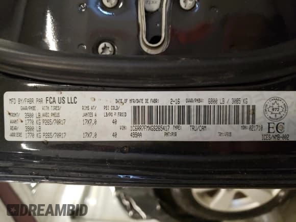 ✅ 2016 Ram 1500 Tradesman • VIN: 1C6RR7FMXGS265417 • Lot: 57781284. Listed on Copart with 135,766 mi. Free auction sales archive from the USA and detailed vehicle history report at DreamBid. Image 12.