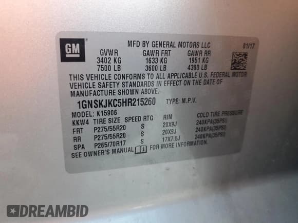 ✅ 2017 Chevrolet Suburban Premier • VIN: 1GNSKJKC5HR215260 • Lot: 64230254. Wystawiony na Copart z przebiegiem 122 978 mil. Bezpłatny archiwum sprzedaży aukcyjnych z USA i szczegółowy raport historii pojazdu na DreamBid. Zdjęcie 15.