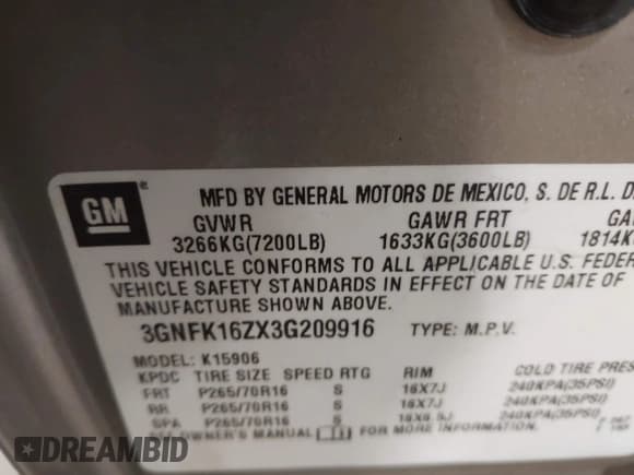 ✅ 2003 Chevrolet Suburban LS • VIN: 3GNFK16ZX3G209916 • Лот: 42632723. Опубликован ранее на IAAI с пробегом 188 209 миль. Бесплатный доступ к архиву аукционных продаж из США и подробный отчёт об истории автомобиля на DreamBid. Изображение 9.