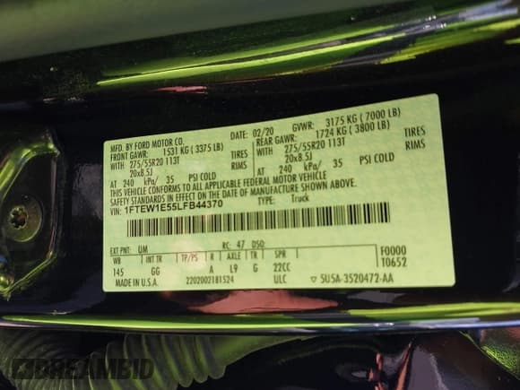 ✅ 2020 Ford F-150 XL • VIN: 1FTEW1E55LFB44370 • Лот: 42635004. Опубликован ранее на IAAI с пробегом 54 502 миль. Бесплатный доступ к архиву аукционных продаж из США и подробный отчёт об истории автомобиля на DreamBid. Изображение 9.