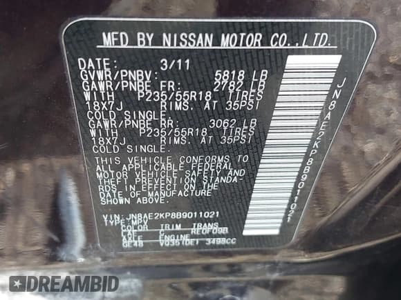 ✅ 2011 Nissan Quest LE • VIN: JN8AE2KP8B9011021 • Lot: 41677031. Listed on IAAI with 92,092 mi. Free auction sales archive from the USA and detailed vehicle history report at DreamBid. Image 9.