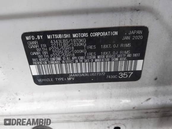 2020 Mitsubishi Outlander ES с VIN JA4AR3AUXLU027372, выставлен на аукционе IAAI как лот 42047081 с пробегом Не указан миль и . История ставок и продаж доступна на DreamBid. Изображение 9.