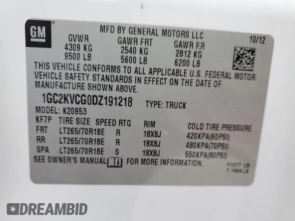 ✅ 2013 Chevrolet Silverado 2500HD Work Truck • VIN: 1GC2KVCG0DZ191218 • Lot: 93674105. Listed on Copart with 171,523 mi. Free auction sales archive from the USA and detailed vehicle history report at DreamBid. Image 12.