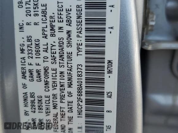 ✅ 2011 Honda Accord SE • VIN: 1HGCP2F68BA018373 • Lot: 69146555. Listed on Copart with 170,964 mi. Free auction sales archive from the USA and detailed vehicle history report at DreamBid. Image 13.