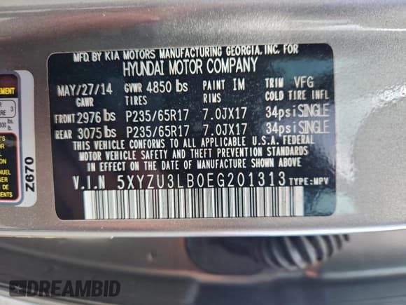 ✅ 2014 Hyundai Santa Fe • VIN: 5XYZU3LB0EG201313 • Лот: 93706835. Опубликован ранее на Copart с пробегом 91 738 миль. Бесплатный доступ к архиву аукционных продаж из США и подробный отчёт об истории автомобиля на DreamBid. Изображение 13.