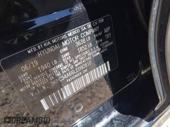 2020 Hyundai Accent Limited z VIN 3KPC34A66LE092810, wystawiony jako IAAI lot #42875654 z przebiegiem 40 183 mil mil oraz . Historia ofert i sprzedaży dostępna na DreamBid. Obrazek 9.