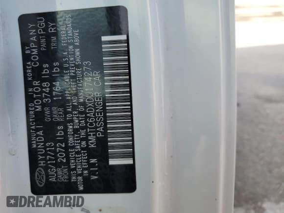 ✅ 2013 Hyundai Veloster w/Black Int • VIN: KMHTC6ADXDU174273 • Lot: 78162234. Listed on Copart with 159,684 mi. Free auction sales archive from the USA and detailed vehicle history report at DreamBid. Image 13.