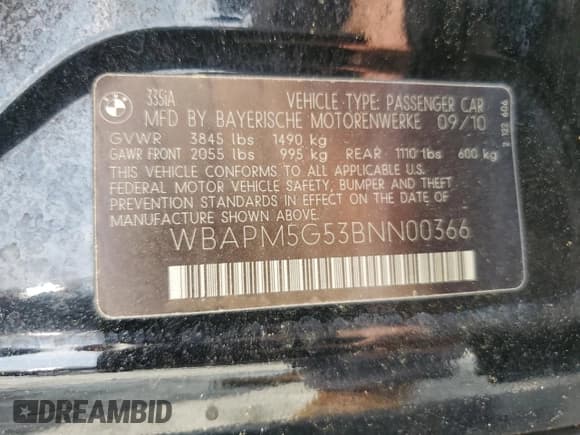 ✅ 2011 BMW 3 Series 335i • VIN: WBAPM5G53BNN00366 • Lot: 57551935. Wystawiony na Copart z przebiegiem 145 721 mil. Bezpłatny archiwum sprzedaży aukcyjnych z USA i szczegółowy raport historii pojazdu na DreamBid. Zdjęcie 12.