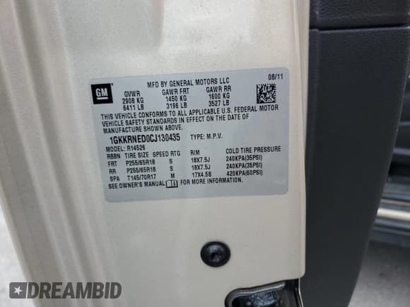✅ 2012 GMC Acadia SL • VIN: 1GKKRNED0CJ130435 • Lot: 93554495. Wystawiony na Copart z przebiegiem 132 398 mil. Bezpłatny archiwum sprzedaży aukcyjnych z USA i szczegółowy raport historii pojazdu na DreamBid. Zdjęcie 12.