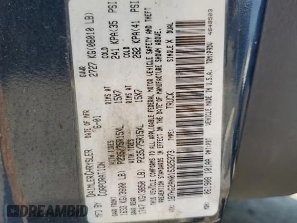 ✅ 2001 Dodge Dakota Sport • VIN: 1B7HG2AN01S325273 • Lot: 53616445. Wystawiony na Copart z przebiegiem 188 635 mil. Bezpłatny archiwum sprzedaży aukcyjnych z USA i szczegółowy raport historii pojazdu na DreamBid. Zdjęcie 12.