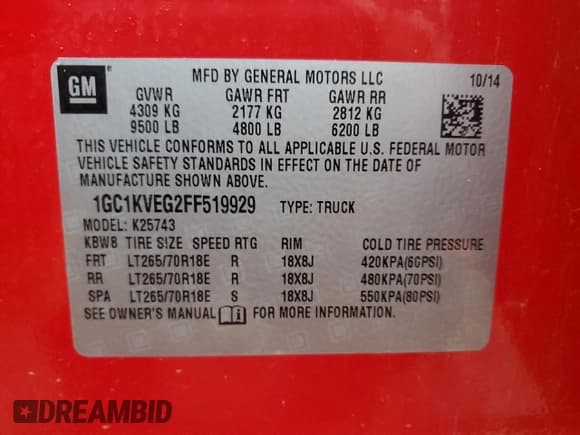 ✅ 2015 Chevrolet Silverado 2500HD LT • VIN: 1GC1KVEG2FF519929 • Лот: 82403505. Опубликован ранее на Copart с пробегом 49 169 миль. Бесплатный доступ к архиву аукционных продаж из США и подробный отчёт об истории автомобиля на DreamBid. Изображение 12.