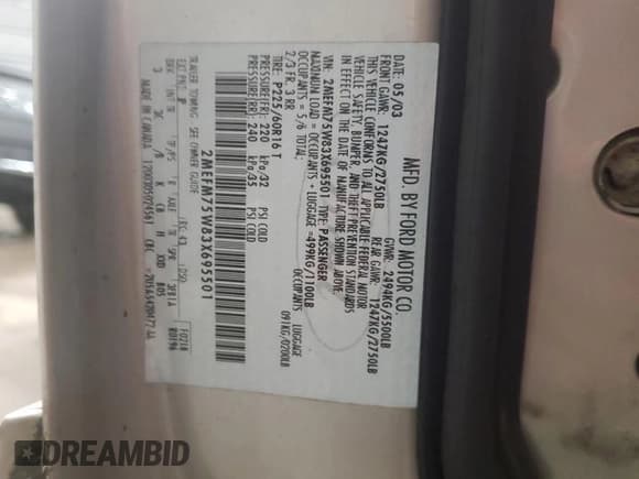 ✅ 2003 Mercury Grand Marquis LS Premium • VIN: 2MEFM75W83X695501 • Lot: 87288885. Listed on Copart with 49,656 mi. Free auction sales archive from the USA and detailed vehicle history report at DreamBid. Image 12.