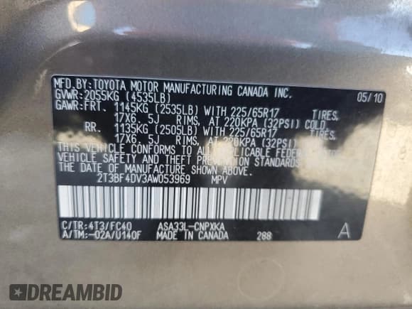 ✅ 2010 Toyota RAV4 • VIN: 2T3BF4DV3AW053969 • Лот: 90330455. Опубликован ранее на Copart с пробегом 154 853 миль. Бесплатный доступ к архиву аукционных продаж из США и подробный отчёт об истории автомобиля на DreamBid. Изображение 13.