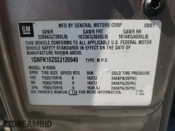 ✅ 2002 Chevrolet Suburban LT • VIN: 1GNFK16Z82J126949 • Лот: 73992934. Опубликован ранее на Copart с пробегом 135 399 миль. Бесплатный доступ к архиву аукционных продаж из США и подробный отчёт об истории автомобиля на DreamBid. Изображение 13.