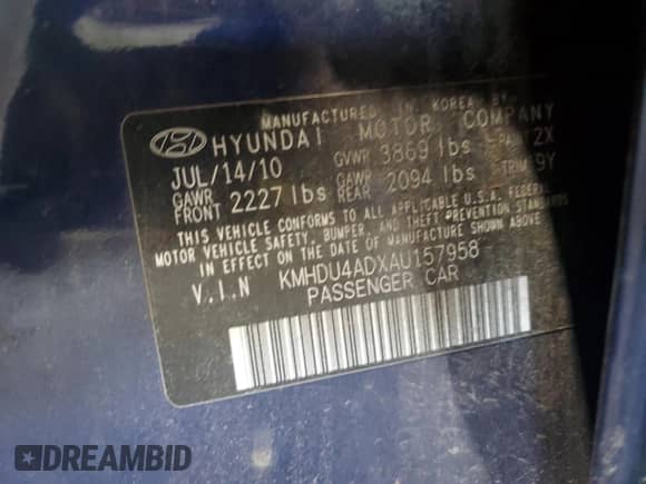 2010 Hyundai Elantra GLS z VIN KMHDU4ADXAU157958, wystawiony jako Copart lot #72341664 z przebiegiem Nie podano mil oraz Czysty tytuł • Clean title. Historia ofert i sprzedaży dostępna na DreamBid. Obrazek 14.