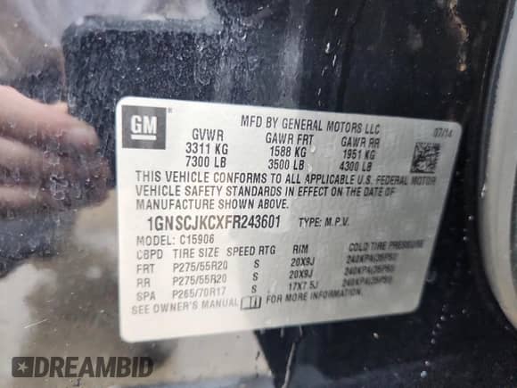 2015 Chevrolet Suburban LT с VIN 1GNSCJKCXFR243601, выставлен на аукционе Copart как лот 81587885 с пробегом 211 539 миль миль и Чистый • Clean title. История ставок и продаж доступна на DreamBid. Изображение 13.