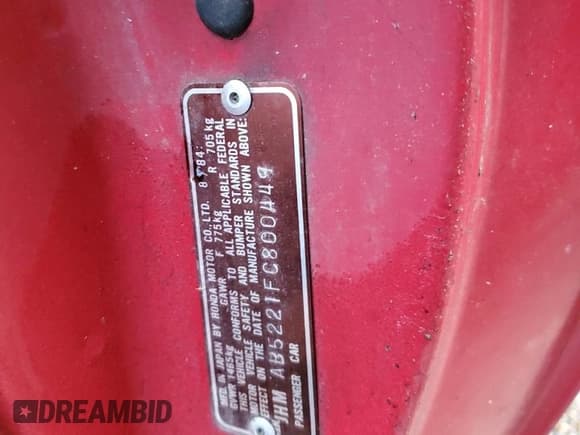 ✅ 1985 Honda Prelude • VIN: JHMAB5221FC800449 • Lot: 84153684. Listed on Copart with Not provided. Free auction sales archive from the USA and detailed vehicle history report at DreamBid. Image 12.