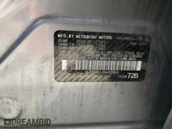 ✅ 2022 Mitsubishi Mirage SE • VIN: ML32AWHJ2NH001846 • Лот: 70766165. Опубликован ранее на Copart с пробегом 38 582 миль. Бесплатный доступ к архиву аукционных продаж из США и подробный отчёт об истории автомобиля на DreamBid. Изображение 12.