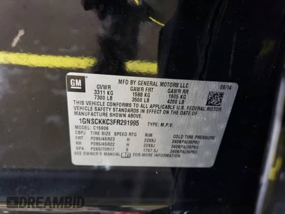 2015 Chevrolet Suburban LTZ с VIN 1GNSCKKC3FR291995, выставлен на аукционе Copart как лот 51656815 с пробегом 156 504 миль миль и Чистый • Clean title. История ставок и продаж доступна на DreamBid. Изображение 13.