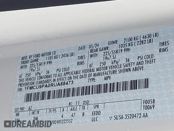 ✅ 2024 Ford Escape ST-Line Elite • VIN: 1FMCU9PA0RUA88473 • Lot: 42144927. Wystawiony na IAAI z przebiegiem 9 029 mil. Bezpłatny archiwum sprzedaży aukcyjnych z USA i szczegółowy raport historii pojazdu na DreamBid. Zdjęcie 9.
