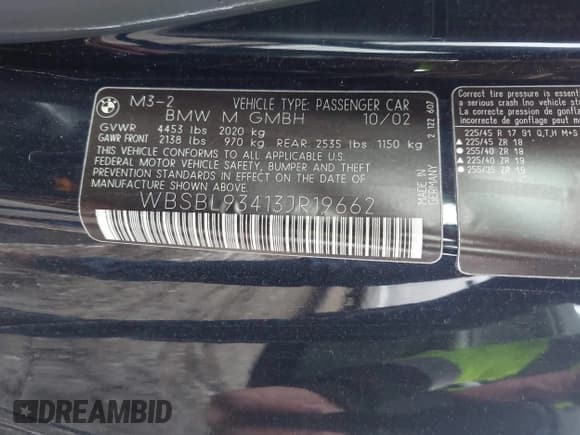 ✅ 2003 BMW 3 Series M3 • VIN: WBSBL93413JR19662 • Lot: 43792607. Wystawiony na IAAI z przebiegiem 135 123 mil. Bezpłatny archiwum sprzedaży aukcyjnych z USA i szczegółowy raport historii pojazdu na DreamBid. Zdjęcie 9.