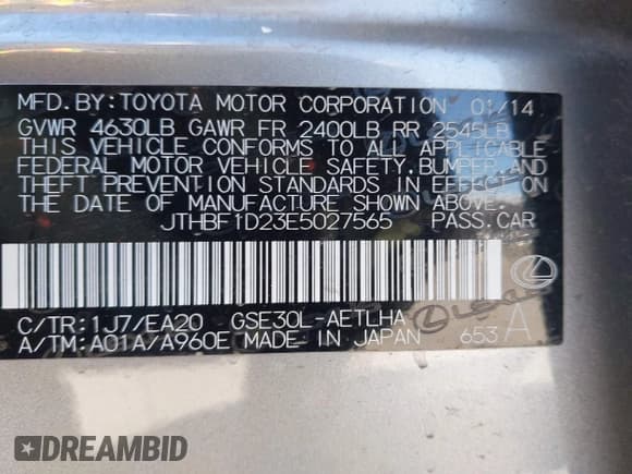 ✅ 2014 Lexus IS 250 • VIN: JTHBF1D23E5027565 • Лот: 42075650. Опубликован ранее на IAAI с пробегом 86 327 миль. Бесплатный доступ к архиву аукционных продаж из США и подробный отчёт об истории автомобиля на DreamBid. Изображение 9.