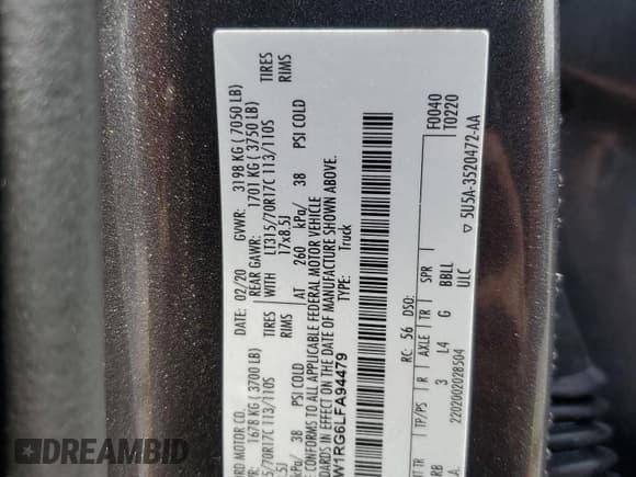 ✅ 2020 Ford F-150 Raptor • VIN: 1FTFW1RG6LFA94479 • Lot: 67368455. Listed on Copart with 65,753 mi. Free auction sales archive from the USA and detailed vehicle history report at DreamBid. Image 13.