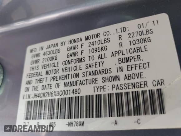 ✅ 2011 Acura TSX Technology • VIN: JH4CW2H6XBC001480 • Lot: 42432484. Listed on IAAI with 140,152 mi. Free auction sales archive from the USA and detailed vehicle history report at DreamBid. Image 9.