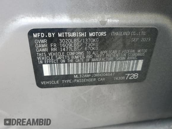 ✅ 2024 Mitsubishi Mirage Black Edition • VIN: ML32AWHJ3RH004647 • Lot: 47474325. Listed on Copart with 30,252 mi. Free auction sales archive from the USA and detailed vehicle history report at DreamBid. Image 12.