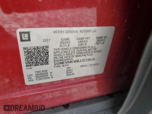 ✅ 2018 Chevrolet Traverse LT • VIN: 1GNEVHKW8JJ173016 • Lot: 82575325. Wystawiony na Copart z przebiegiem 150 228 mil. Bezpłatny archiwum sprzedaży aukcyjnych z USA i szczegółowy raport historii pojazdu na DreamBid. Zdjęcie 14.