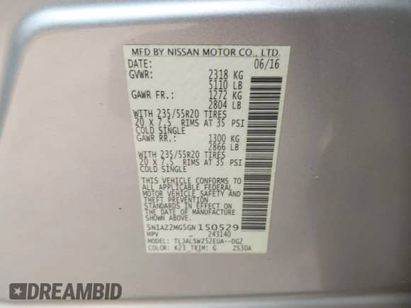 2016 Nissan Murano Platinum с VIN 5N1AZ2MG5GN150529, выставлен на аукционе IAAI как лот 43057662 с пробегом 182 207 миль миль и . История ставок и продаж доступна на DreamBid. Изображение 9.