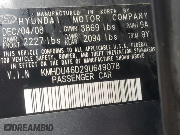 ✅ 2009 Hyundai Elantra GLS • VIN: KMHDU46D29U649078 • Лот: 62492135. Опубликован ранее на Copart с пробегом 283 351 миль. Бесплатный доступ к архиву аукционных продаж из США и подробный отчёт об истории автомобиля на DreamBid. Изображение 12.