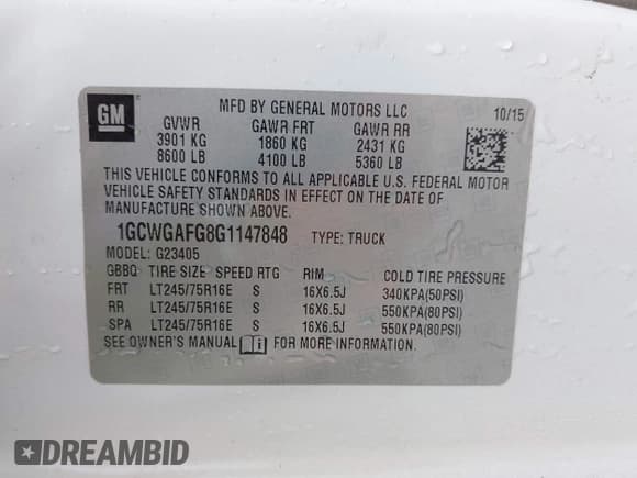 ✅ 2016 Chevrolet Express Cargo • VIN: 1GCWGAFG8G1147848 • Lot: 42668582. Listed on IAAI with 237,768 mi. Free auction sales archive from the USA and detailed vehicle history report at DreamBid. Image 9.