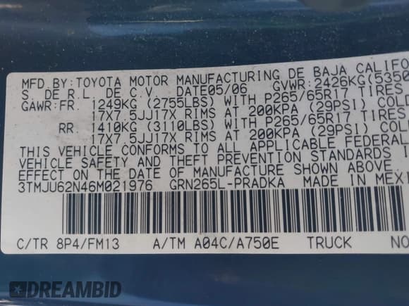 ✅ 2006 Toyota Tacoma PreRunner • VIN: 3TMJU62N46M021976 • Lot: 41427392. Listed on IAAI with 245,519 mi. Free auction sales archive from the USA and detailed vehicle history report at DreamBid. Image 9.