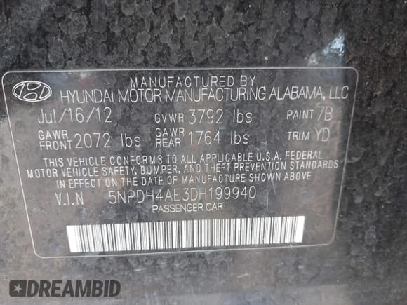 ✅ 2013 Hyundai Elantra GLS • VIN: 5NPDH4AE3DH199940 • Лот: 43701435. Опубликован ранее на IAAI с пробегом 118 795 миль. Бесплатный доступ к архиву аукционных продаж из США и подробный отчёт об истории автомобиля на DreamBid. Изображение 9.