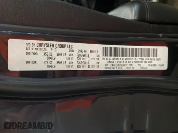 ✅ 2013 Dodge Durango Crew • VIN: 1C4RDJDGXDC692037 • Lot: 81772185. Listed on Copart with 194,716 mi. Free auction sales archive from the USA and detailed vehicle history report at DreamBid. Image 13.