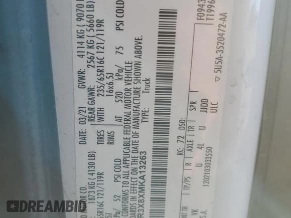 ✅ 2021 Ford Transit Cargo • VIN: 1FTBR3X8XMKA13263 • Лот: 86791425. Опубликован ранее на Copart с пробегом 167 620 миль. Бесплатный доступ к архиву аукционных продаж из США и подробный отчёт об истории автомобиля на DreamBid. Изображение 13.