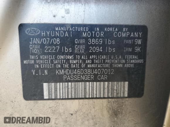 ✅ 2008 Hyundai Elantra GLS • VIN: KMHDU46D38U407012 • Лот: 91329405. Опубликован ранее на Copart с пробегом 112 961 миль. Бесплатный доступ к архиву аукционных продаж из США и подробный отчёт об истории автомобиля на DreamBid. Изображение 12.