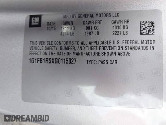 2016 Chevrolet Camaro 1LT z VIN 1G1FB1RSXG0115027, wystawiony jako IAAI lot #43167956 z przebiegiem 61 751 mil mil oraz . Historia ofert i sprzedaży dostępna na DreamBid. Obrazek 9.