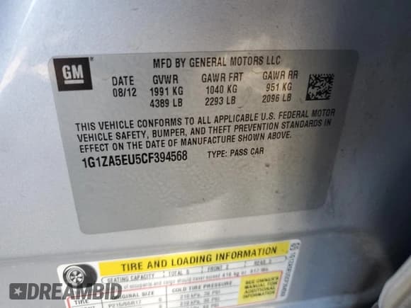 ✅ 2012 Chevrolet Malibu 1FL • VIN: 1G1ZA5EU5CF394568 • Lot: 76786444. Listed on Copart with 149,696 mi. Free auction sales archive from the USA and detailed vehicle history report at DreamBid. Image 14.