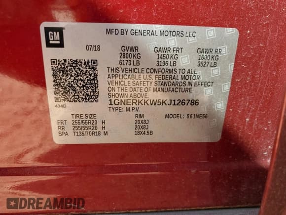 ✅ 2019 Chevrolet Traverse Premier • VIN: 1GNERKKW5KJ126786 • Лот: 80379045. Опубликован ранее на Copart с пробегом 89 969 миль. Бесплатный доступ к архиву аукционных продаж из США и подробный отчёт об истории автомобиля на DreamBid. Изображение 13.