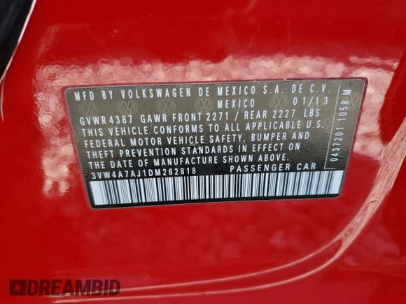 ✅ 2013 Volkswagen Jetta Autobahn • VIN: 3VW4A7AJ1DM262818 • Lot: 52568145. Listed on Copart with 111,673 mi. Free auction sales archive from the USA and detailed vehicle history report at DreamBid. Image 13.