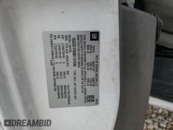 2011 Chevrolet Express Passenger 1LT z VIN 1GAZG1FG6B1101045, wystawiony jako Copart lot #84706444 z przebiegiem Nie podano mil oraz Szkoda całkowita • Salvage title. Historia ofert i sprzedaży dostępna na DreamBid. Obrazek 14.