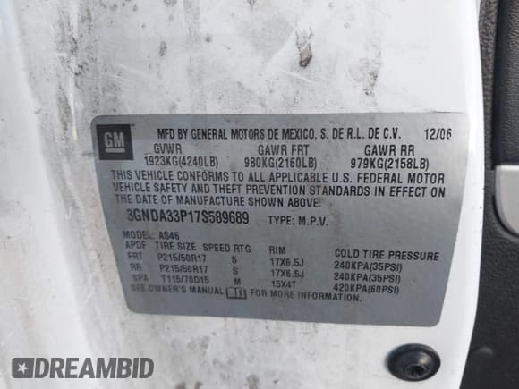 ✅ 2007 Chevrolet HHR LT • VIN: 3GNDA33P17S589689 • Lot: 43572968. Listed on IAAI with 110,877 mi. Free auction sales archive from the USA and detailed vehicle history report at DreamBid. Image 9.