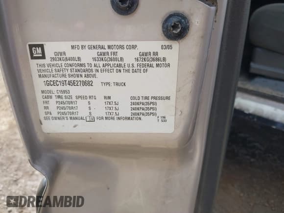 ✅ 2005 Chevrolet Silverado 1500 • VIN: 1GCEC19T45E270682 • Лот: 41425616. Опубликован ранее на IAAI с пробегом 303 641 миль. Бесплатный доступ к архиву аукционных продаж из США и подробный отчёт об истории автомобиля на DreamBid. Изображение 9.